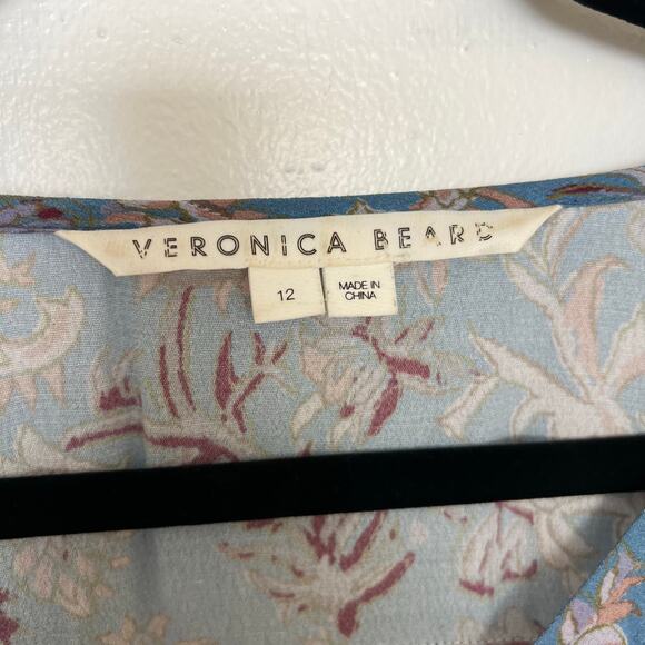 Veronica Beard Blue Floral Boho Peasant Tunic Dress Rayon Tie Waist Romantic - Picture 2 of 14